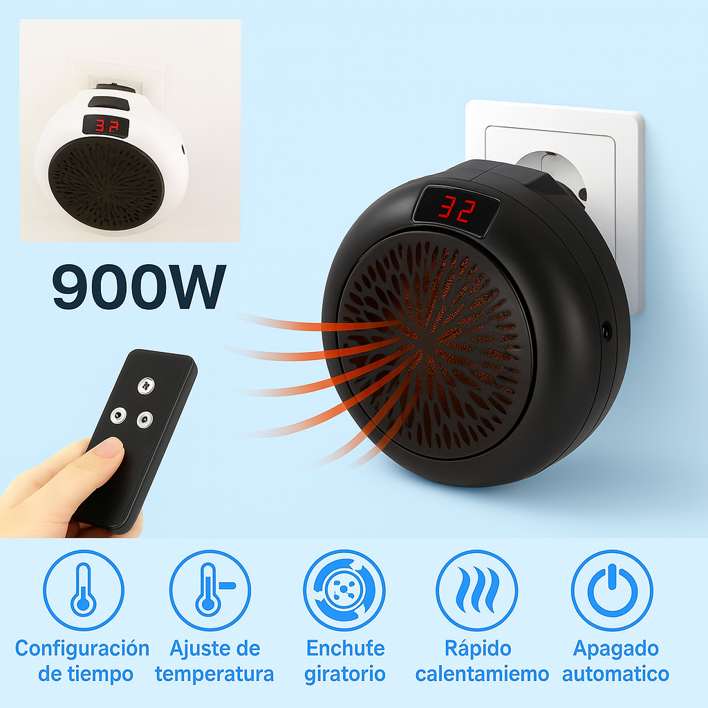 Calefactor Portátil 900W - Calentador Eléctrico Compacto para Casa y Oficina