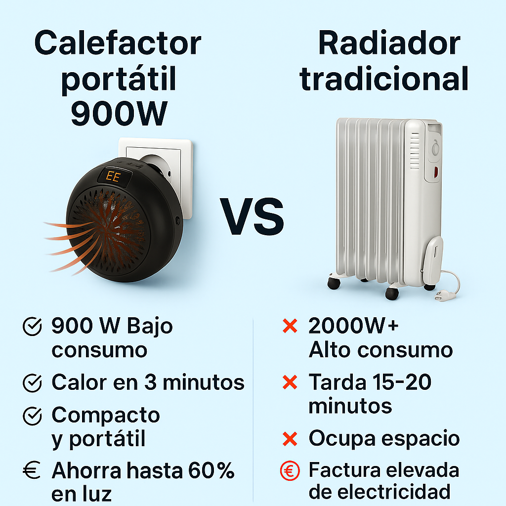 Calefactor Portátil 900W - Calentador Eléctrico Compacto para Casa y Oficina