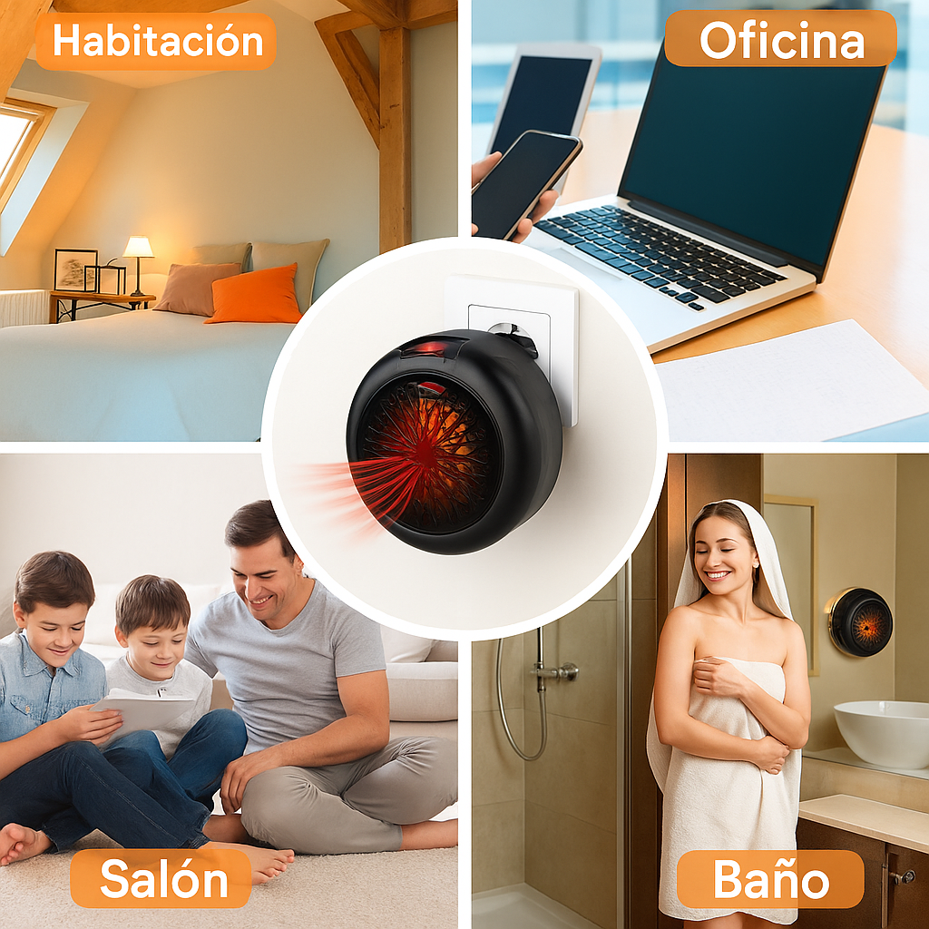 Calefactor Portátil 900W - Calentador Eléctrico Compacto para Casa y Oficina
