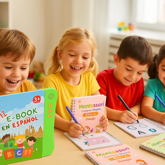 Cuadernos mágicos Montessori reutilizables - Actividades educativas niños 3-8 años
