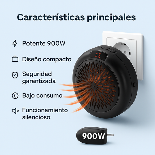 Calefactor Portátil 900W - Calentador Eléctrico Compacto para Casa y Oficina