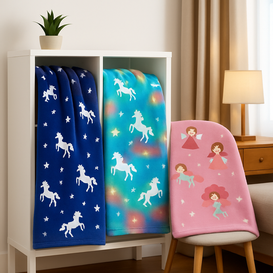 Mantas con unicornios y hadas - colores naturales mejorados